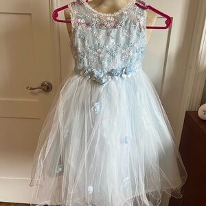 Blue and White Sleeveless A-Line Formal Dress